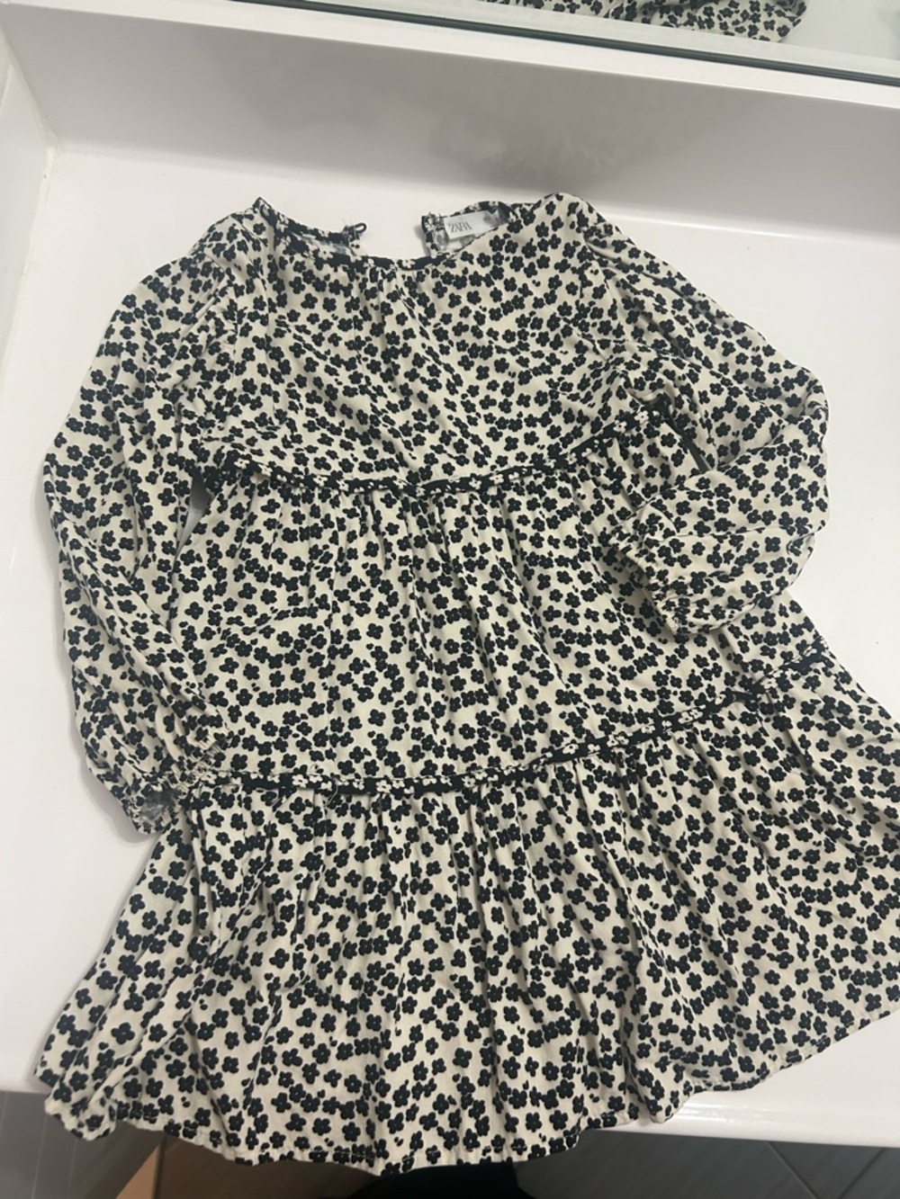 Zara Black and Cream Floral Tiered Girls' Dress